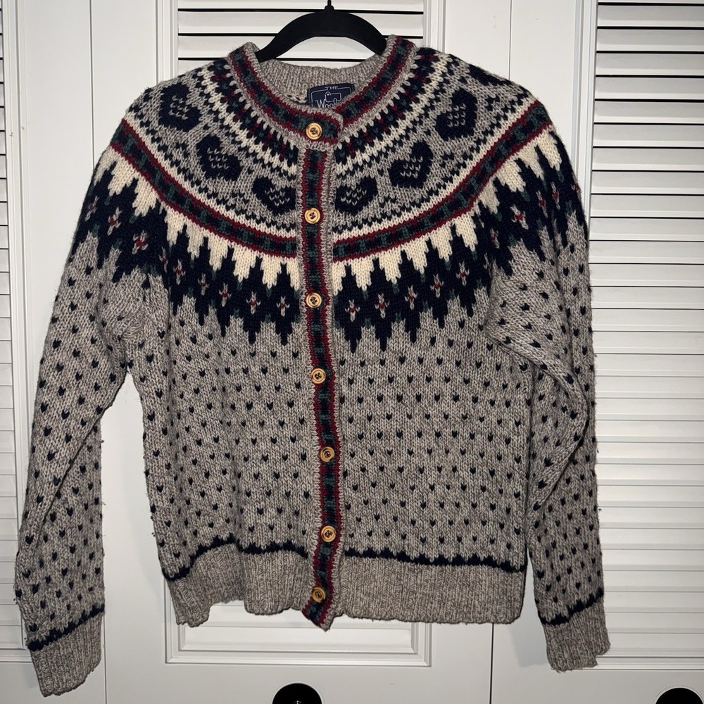 VTG Woolrich Cardigan Sweater 70s Wool Heart Fair Isle Lopapeysa Nordic Cowichan